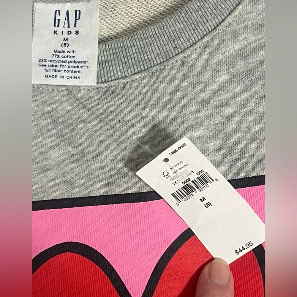 GAP x Keith Haring extra long Sweatshirt w/Heart Graphic and side zips Size 8 M
